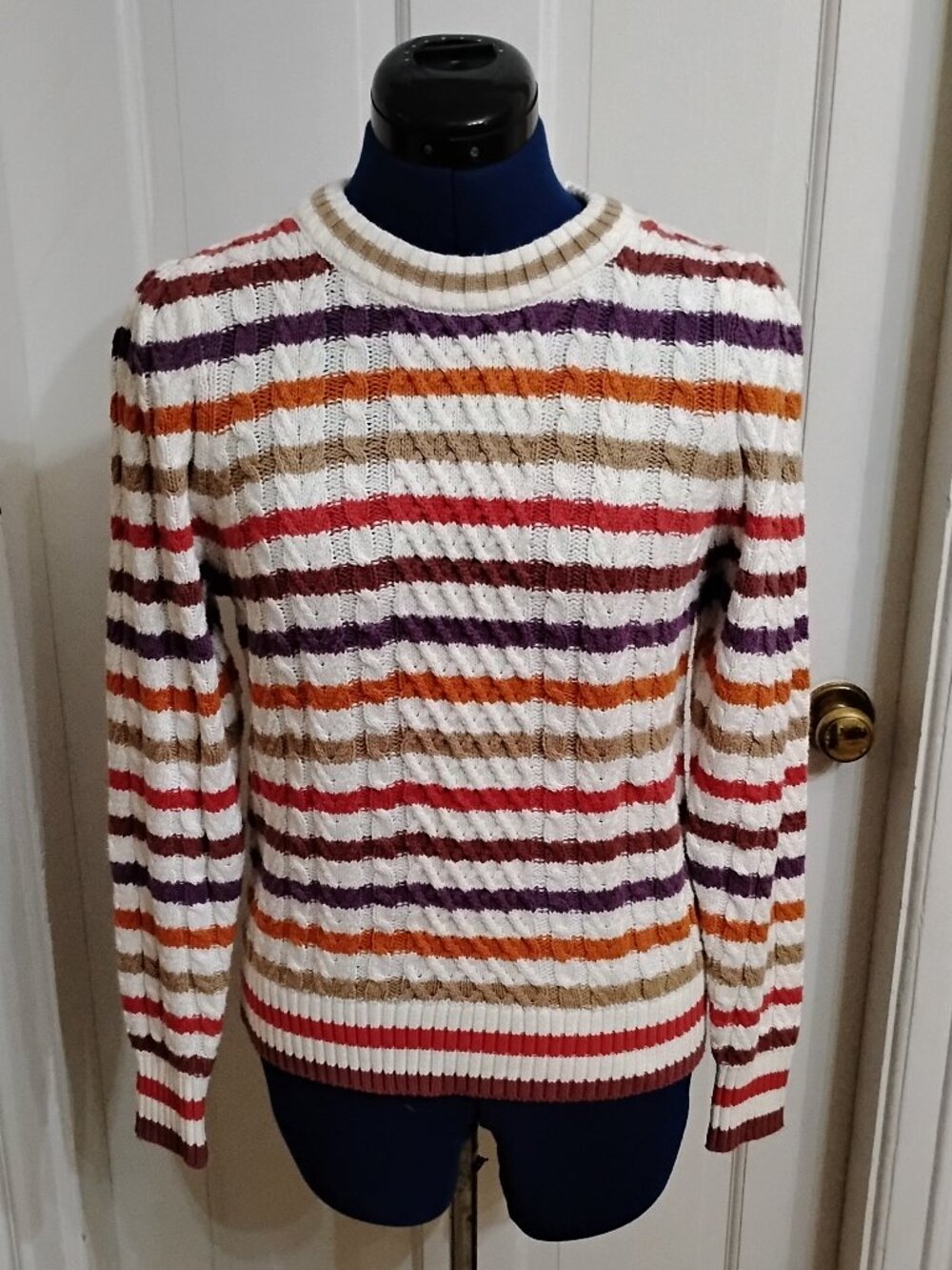 St. John's Bay Striped Cotton Blend Puff Sleeve Sweater